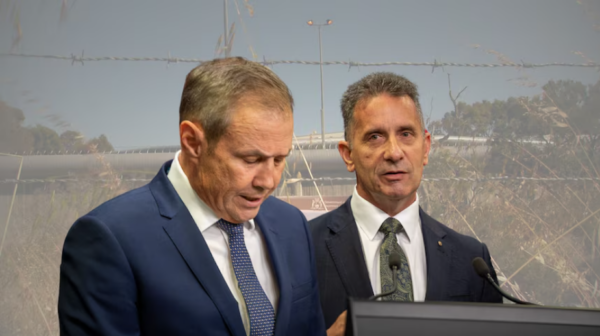 Premier Roger Cook and his minister Paul Papalia confirmed the death at a press conference on Friday morning (composite image). (ABC News)