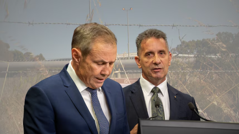 Premier Roger Cook and his minister Paul Papalia confirmed the death at a press conference on Friday morning (composite image). (ABC News)