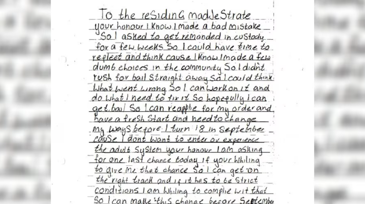 The note Ben wrote to the magistrate asking for another chance. Supplied