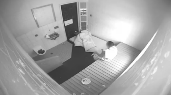 A detainee in his cell at Banksia Hill Detention Centre before he was forcefully restrained by officers.