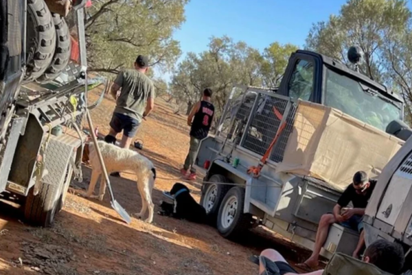 Rivers (pictured in centre) was last seen at Wippo Creek in south-western Queensland in October 2021. Credit: Queensland Police